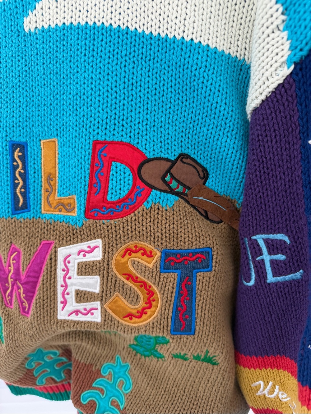 Colorful Patchwork Rodeo Cardigan Sweater - Turquoise & Purple - Picture 9 of 16